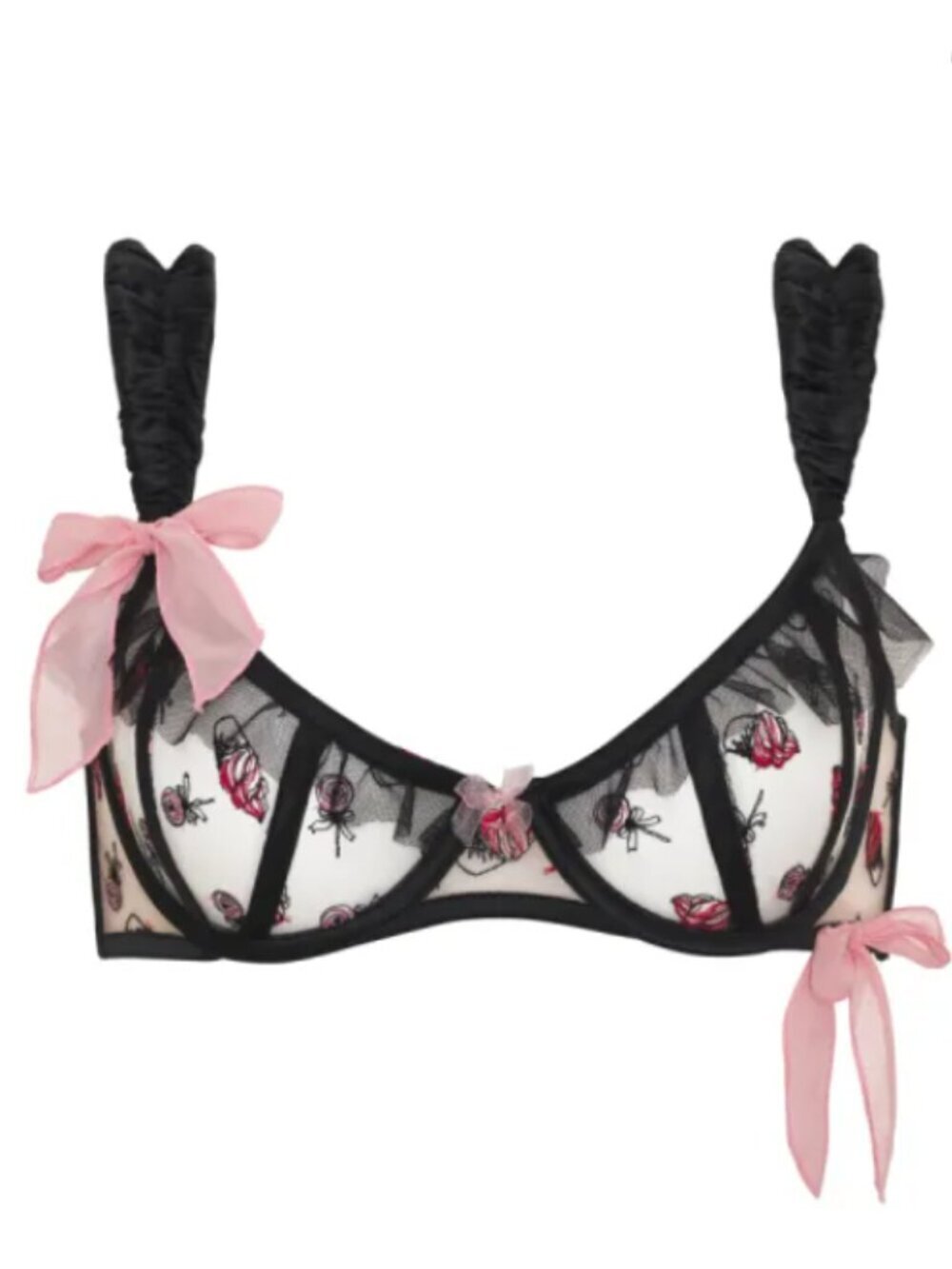 New! For Love & Lemons Black Rosie Bow Underwire Bra Size Medium 39100